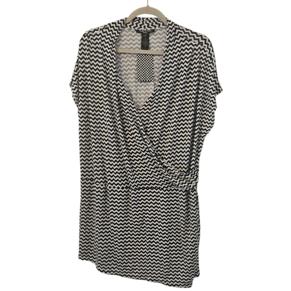 Navy Blue and White Como Black Women's Faux Wrap Top